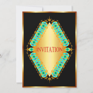Diamant design bleu et or dans invitation noire