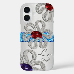 Diamant en edelsteen ingelegde bloemen (Monogramme iPhone 16 Hoesje