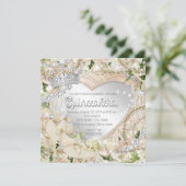 Diamant en Parel Witte Roos Quinceanera Kaart (Staand voorkant)