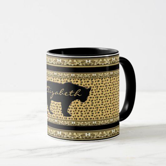 Diamant et léopard avec nom Mug (Devant droit)