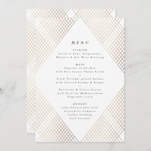 Diamant Géométrique Blanc Or Gatsby Mariage Menu (Devant / Derrière)