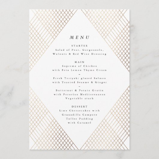 Diamant Géométrique Blanc Or Gatsby Mariage Menu (Devant)