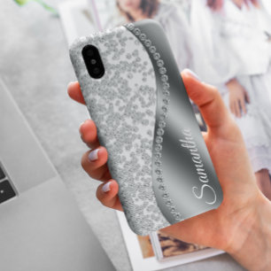 Diamant Gesimuleerde Monogram Zilveren Metaal Blin iPhone 12 Hoesje