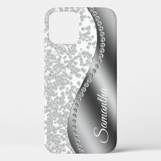 Diamant Gesimuleerde Monogram Zilveren Metaal Blin Case-Mate iPhone Case (Achterkant)