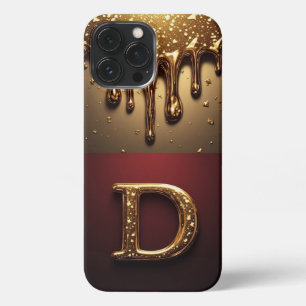 💎 Diamant Glitter D Monogram Met Vloeibare Drip iPhone 13 Pro Max Hoesje
