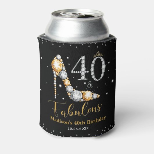 Diamant Glitter Veertig en Fabulous 40ste verjaard Blikjeskoeler (Blikje Achterkant)