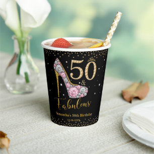 Diamant Glitter Vijftig en Fabulous 50ste Verjaard Papieren Bekers