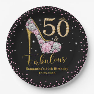 Diamant Glitter Vijftig en Fabulous 50ste Verjaard Papieren Bordje