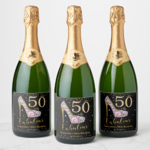 Diamant Glitter Vijftig en Fabulous 50ste Verjaard Sparkling Wijnetiket