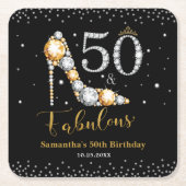 Diamant Glitter Vijftig en Fabulous 50ste Verjaard Vierkante Kartonnen Onderzetter (Voorkant)
