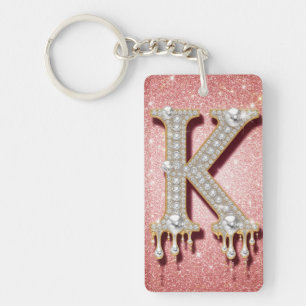 Diamant Gouden Initiële Letter K Roze Cadeau Voor Sleutelhanger
