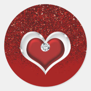 Diamant Hart Rood Glitter Glamour Moderne Ronde Sticker
