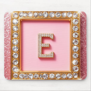 Diamant Initiaal E Gouden Frame Roze Glitters Mono Muismat