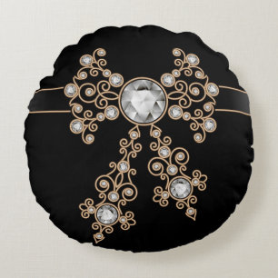 Diamant, juwelen, kant, zilver, kant, zwarte, rond kussen