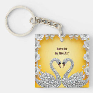 Diamant Kristallen Zwanen Romantische Warme Scene Sleutelhanger