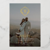 Diamant Monogram en Foto Bruiloft Folie Uitnodiging (Voorkant)