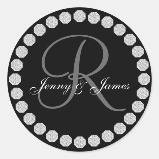 Diamant Monogram R Namen Bruiloft Favor Labels (Voorkant)