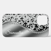 Diamant Monogram Zilver Faux Glitter Bling Case-Mate iPhone Case (Achterkant (horizontaal))