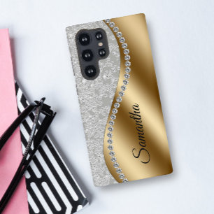 Diamant nep-bling gouden metalen gepersonaliseerde samsung galaxy hoesje