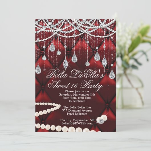 Diamant, Parels en Bling Party Uitnodigingen (Staand voorkant)