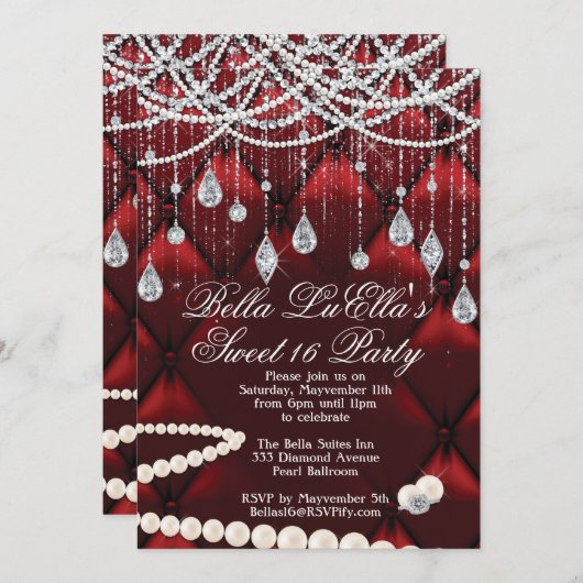 Diamant, Parels en Bling Party Uitnodigingen (Voorkant / Achterkant)