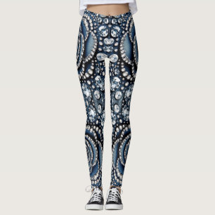 Diamant Roos & Denim Glam Bling Juwelen Leggings