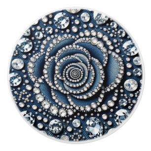 Diamant Roos & Denim Glam Bling Keramische Knop