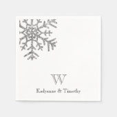 Diamant Sneeuwvlok Winter Bruiloft Wit Monogram Servet (Voorkant)