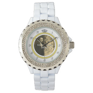  Diamant trouwring met foto op wit Horloge