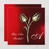 DIAMANT TULPEN MONOGRAM ,Rood Bourgondië Wit Kaart (Voorkant / Achterkant)