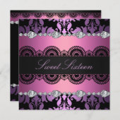 Diamant violet/rose sucré16 invitation d'anniversa (Devant / Derrière)