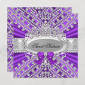 Diamant Violet & Tiara Sweet 16 Invitation (Devant / Derrière)