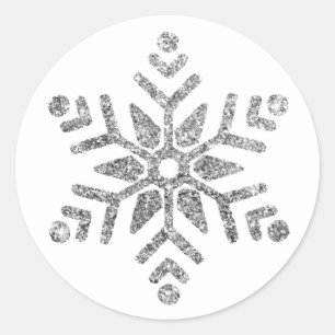 Diamant zilveren sneeuwvlok op witte bruiloft ronde sticker