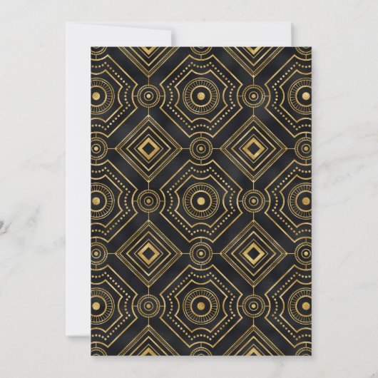 Diamant Zwart en Goud Art Deco Bruiloft Save The Date (Achterkant)