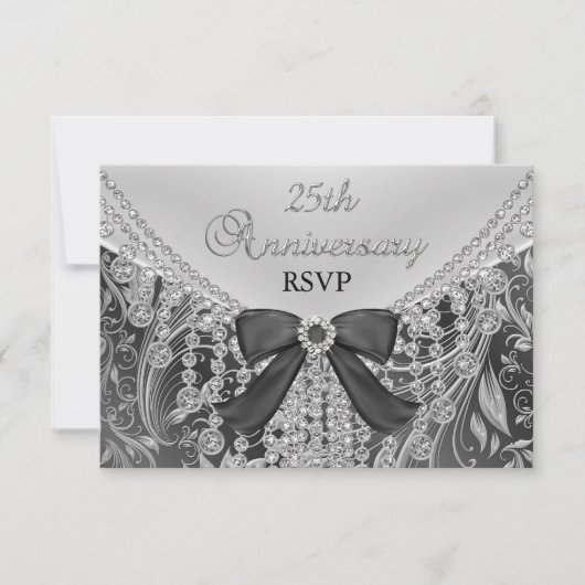 Diamantboog & bloemenswirl 25e jubileum RSVP Kaartje (Voorkant)