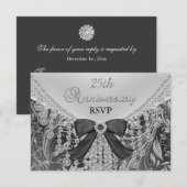 Diamantboog & bloemenswirl 25e jubileum RSVP Kaartje (Voorkant / Achterkant)