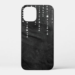 diamantdruppel op leder iPhone 12 mini hoesje