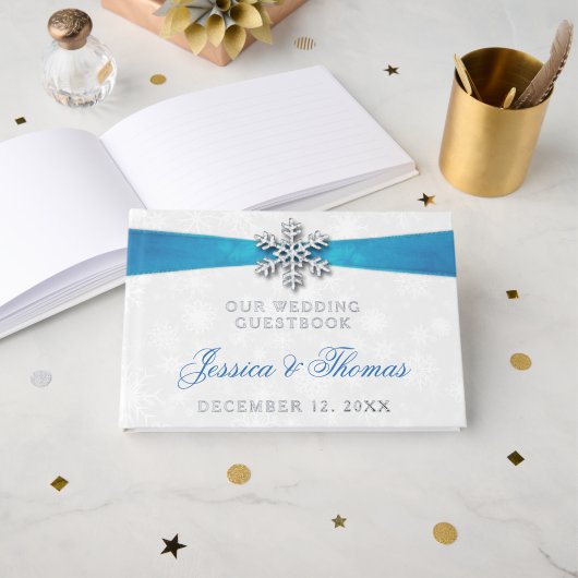 Diamante Snowflake & Blue Ribbon Mariage d'hiver (Recto ouvert)