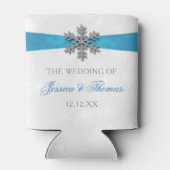 Diamante Snowflake & Blue Ribbon Winter Wedding Blikjeskoeler (Achterkant)