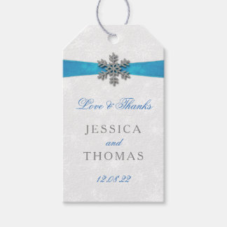 Diamante Snowflake & Blue Ribbon Winter Wedding Cadeaulabel
