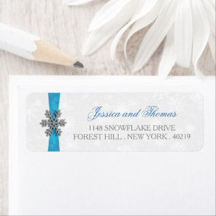 Diamante Snowflake & Blue Ribbon Winter Wedding Etiket