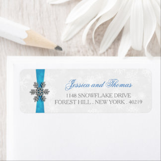 Diamante Snowflake & Blue Ribbon Winter Wedding Etiket