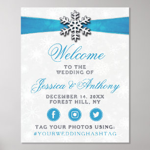 Diamante Snowflake & Blue Ribbon Winter Wedding Folie Afdrukken