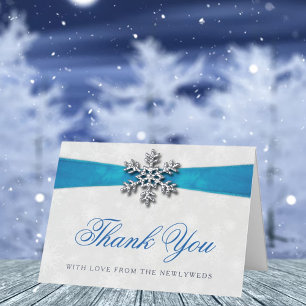 Diamante Snowflake & Blue Ribbon Winter Wedding Folie Wenskaart