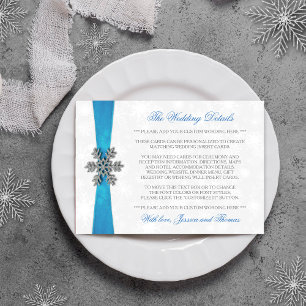 Diamante Snowflake & Blue Ribbon Winter Wedding Informatiekaartje