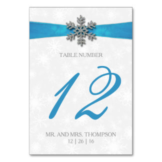 Diamante Snowflake & Blue Ribbon Winter Wedding Kaart