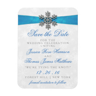 Diamante Snowflake & Blue Ribbon Winter Wedding Magneet