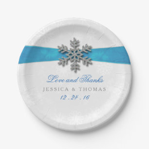 Diamante Snowflake & Blue Ribbon Winter Wedding Papieren Bordje