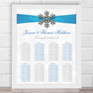 Diamante Snowflake & Blue Ribbon Winter Wedding Poster