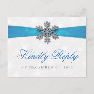 Diamante Snowflake & Blue Ribbon Winter Wedding Uitnodiging Briefkaart